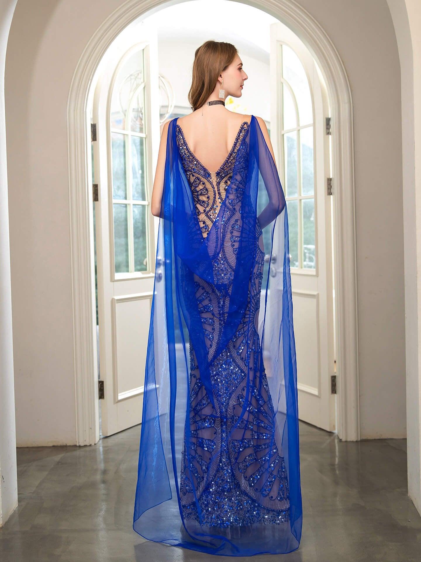Baoleely Mermaid V-neck Beaded Luxurious Fashion Formal Evening Dresses Sleeveless Floor Length
