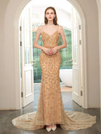 Baoleely Mermaid Beaded Luxurious Fashion Formal Evening Dresses Spaghetti Strap Sleeveless Floor Length