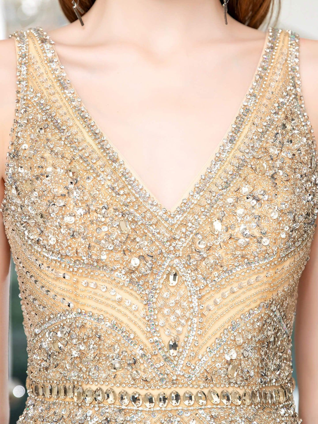 Baoleely Mermaid V-neck Beaded Luxurious Fashion Formal Evening Dresses Sleeveless Floor Length