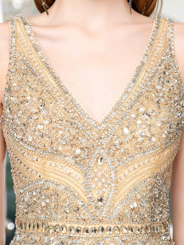 Baoleely Mermaid V-neck Beaded Luxurious Fashion Formal Evening Dresses Sleeveless Floor Length