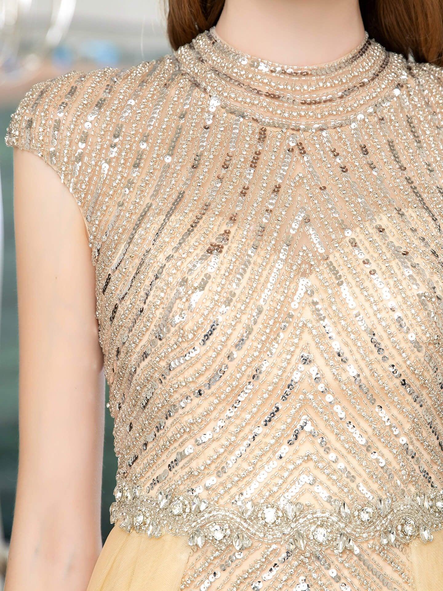 Baoleely Mermaid Beaded Luxurious Fashion Formal Evening Dresses Cap Sleeve Floor Length