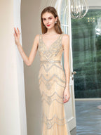 Baoleely Mermaid V-neck Beaded Luxurious Fashion Formal Evening Dresses Sleeveless Floor Length