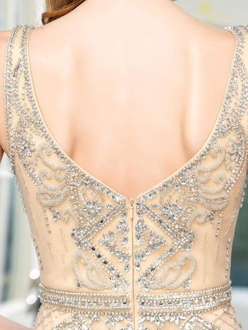 Baoleely Mermaid V-neck Beaded Luxurious Fashion Formal Evening Dresses Sleeveless Floor Length