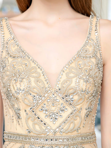 Baoleely Mermaid V-neck Beaded Luxurious Fashion Formal Evening Dresses Sleeveless Floor Length