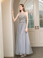 Baoleely A-line Beaded Luxurious Sexy Formal Evening Dresses Sleeveless Floor Length Prom Dresses