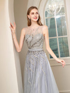 Baoleely A-line Beaded Luxurious Sexy Formal Evening Dresses Sleeveless Floor Length Prom Dresses