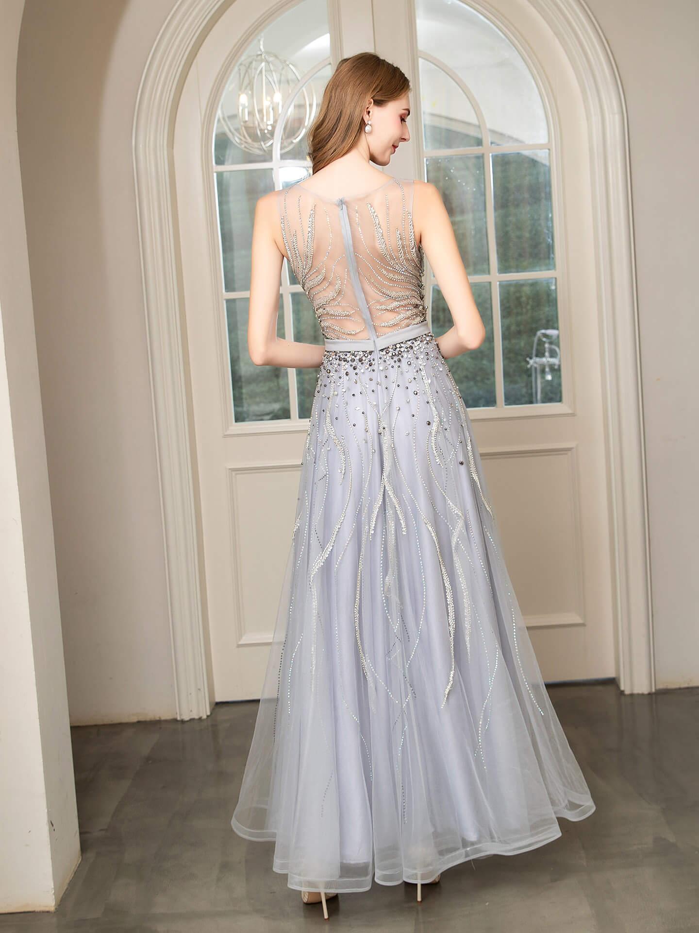 Baoleely A-line Beaded Luxurious Sexy Formal Evening Dresses Sleeveless Floor Length Prom Dresses