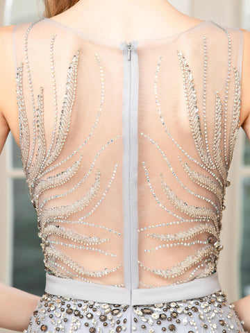 Baoleely A-line Perles Luxueuse Sexy Robe de Soirée Formelle Sans Manches Longueur Sol Robe de Bal 