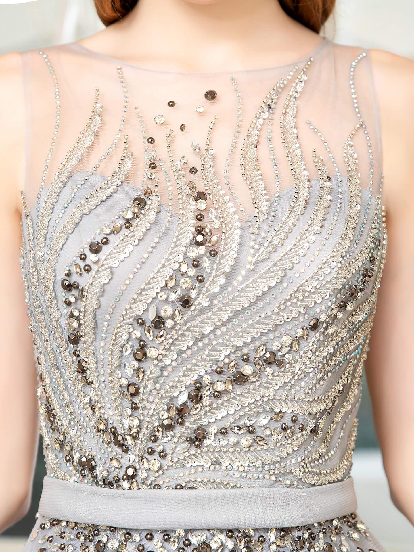 Baoleely A-line Beaded Luxurious Sexy Formal Evening Dresses Sleeveless Floor Length Prom Dresses