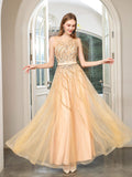 Baoleely A-line Beaded Luxurious Sexy Formal Evening Dresses Sleeveless Floor Length Prom Dresses