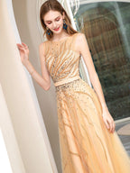 Baoleely A-line Beaded Luxurious Sexy Formal Evening Dresses Sleeveless Floor Length Prom Dresses