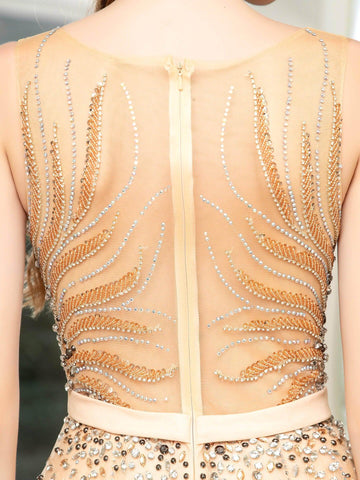 Baoleely A-line Perles Luxueuse Sexy Robe de Soirée Formelle Sans Manches Longueur Sol Robe de Bal 