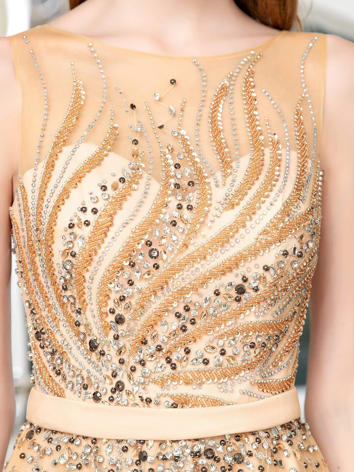Baoleely A-line Beaded Luxurious Sexy Formal Evening Dresses Sleeveless Floor Length Prom Dresses