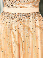 Baoleely A-line Beaded Luxurious Sexy Formal Evening Dresses Sleeveless Floor Length Prom Dresses