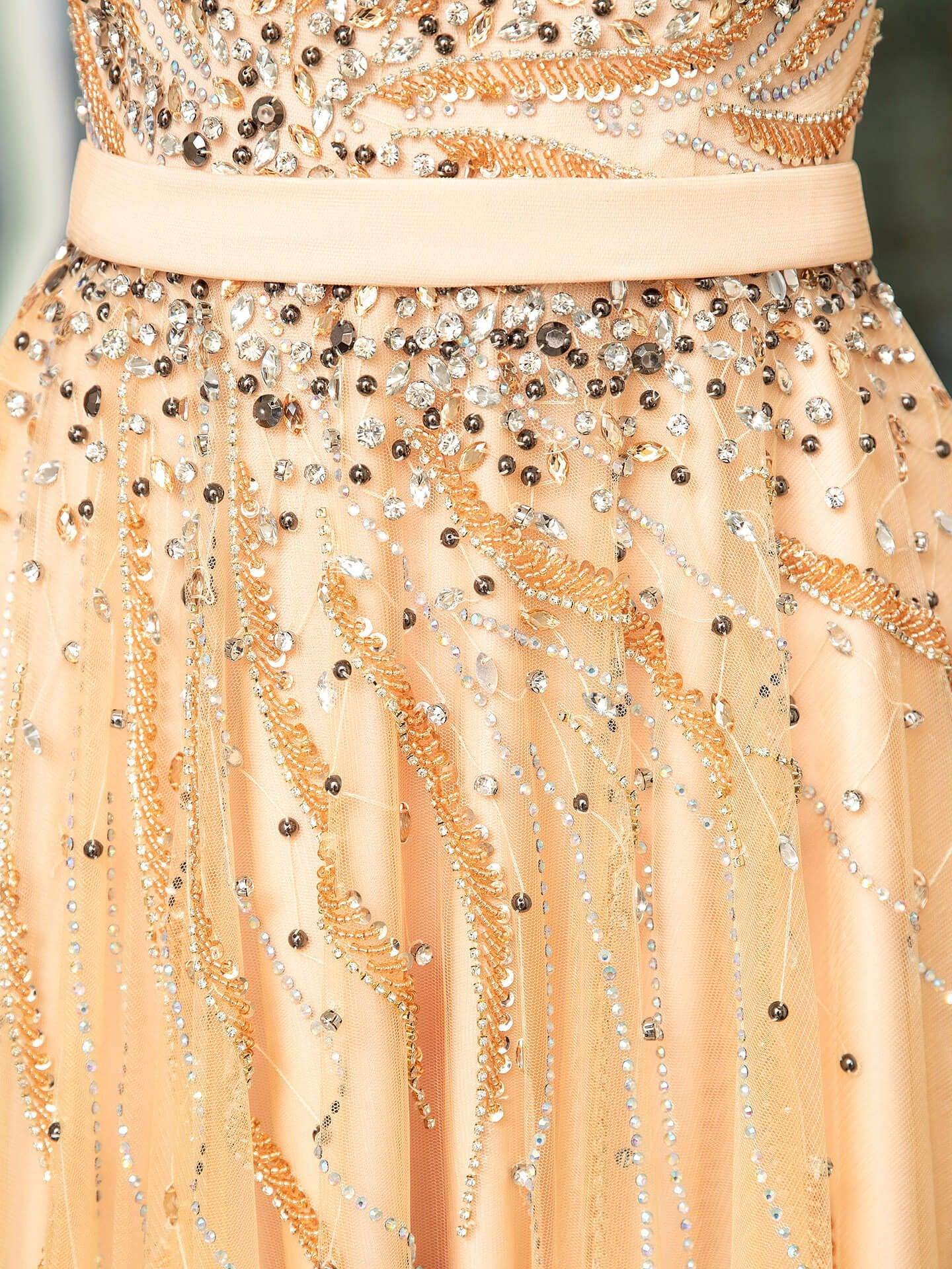 Baoleely A-line Beaded Luxurious Sexy Formal Evening Dresses Sleeveless Floor Length Prom Dresses