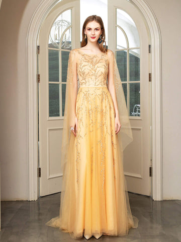 Baoleely A-line Perles Luxueuse Mode Robes de Soirée Formelles Sans Manches Longueur Sol Robes de Bal 