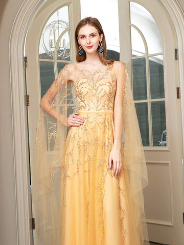 Baoleely A-line Perles Luxueuse Mode Robes de Soirée Formelles Sans Manches Longueur Sol Robes de Bal 