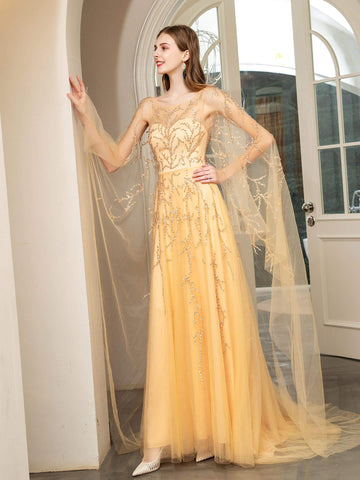 Baoleely A-line Perles Luxueuse Mode Robes de Soirée Formelles Sans Manches Longueur Sol Robes de Bal 