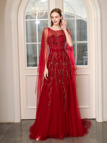 Baoleely A-line Perles Luxueuse Mode Robes de Soirée Formelles Sans Manches Longueur Sol Robes de Bal 