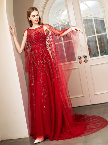 Baoleely A-line Perles Luxueuse Mode Robes de Soirée Formelles Sans Manches Longueur Sol Robes de Bal 