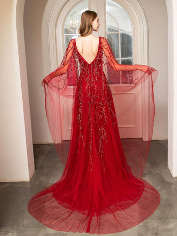 Baoleely A-line Perles Luxueuse Mode Robes de Soirée Formelles Sans Manches Longueur Sol Robes de Bal 