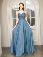 Vestidos de noche formales de corte A, con tirantes finos, sin mangas y largos hasta el suelo. 