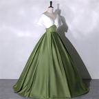 Vestido de fiesta de satén blanco y verde, elegante vestido de quinceañera, vestido verde largo hasta el suelo, vestido de noche, vestido de princesa para niñas Y4598