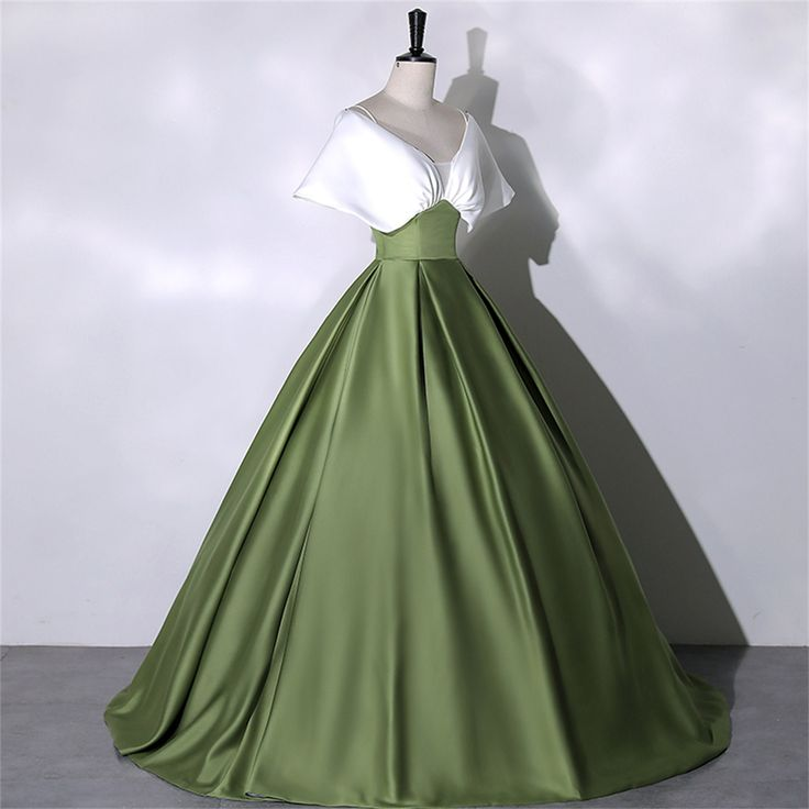 Vestido de fiesta de satén blanco y verde, elegante vestido de quinceañera, vestido verde largo hasta el suelo, vestido de noche, vestido de princesa para niñas Y4598