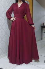 Elegantes vestidos de noche largos hasta el suelo, corte en A, color liso, escote en V Y5817