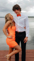 Vestido naranja de lentejuelas, vestido naranja para fiesta de bienvenida, vestido de fiesta Y2260