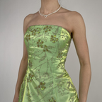 Strapless Green Satin Beaded A Line Prom Dress Evening Dress Y8412