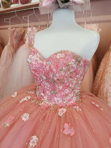 Vestido de gala de tul con escote corazón y falda vaporosa para quinceañera Y2684