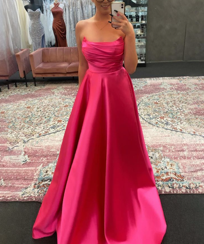 Vestido de noche largo de fiesta, corte en A, sin tirantes, de satén, plisado, color verde salvia Y7905