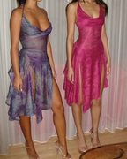 Vestido corto de cóctel vintage con escote halter, corte en A y abertura lateral Y8491