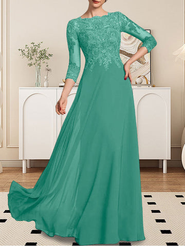 A-line Scoop Floor-Length Lace Chiffon Mother of the Bride Dress With Sequins