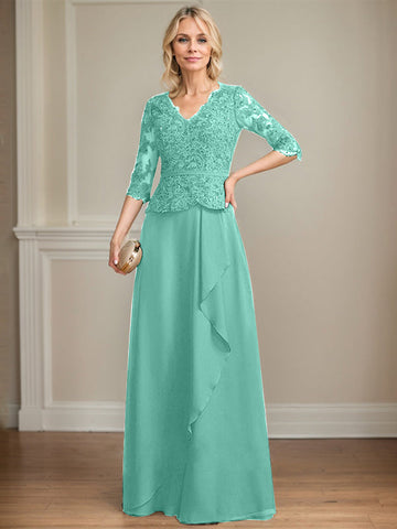 Vestido de novia de corte línea A, escote en V, largo hasta el suelo, de gasa de encaje con volantes en cascada y lentejuelas. 