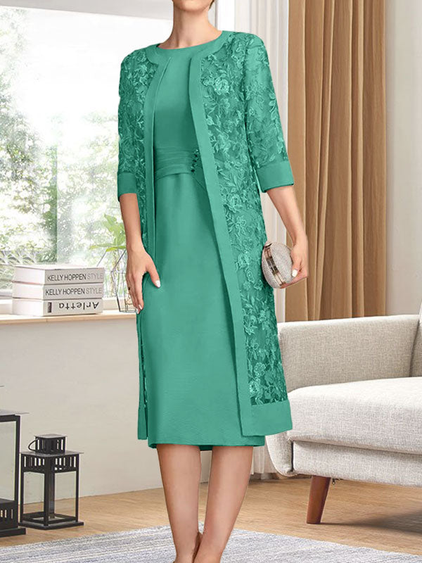 Vestido de gasa corte recto/columna hasta la rodilla para la madre de la novia con lentejuelas plisadas