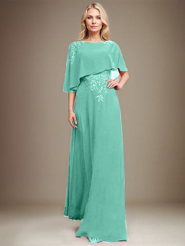A-line Scoop Floor-Length Chiffon Lace Mother of the Bride Dress With Sequins Beading