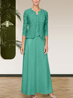 Robe jupe-veste en dentelle pailletée et satin avec veste ouverte