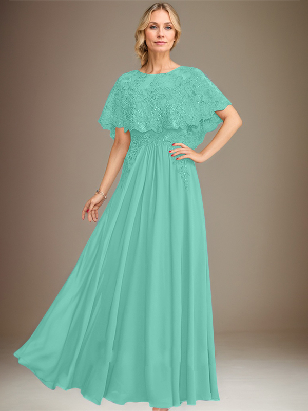 Vestido de novia de corte línea A, escote barco, largo hasta el suelo, de gasa de encaje con apliques de lentejuelas para la madre de la novia 