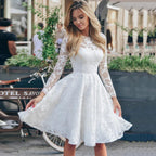 Vestidos de novia cortos hechos a medida, mangas largas, apliques de flores, cremallera, corte A, vestido de novia de encaje 