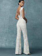 Robes de mariée avec traîne amovible, tailleur pantalon, dentelle appliquée, sans manches, dos nu, sur mesure 