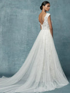 Robes de mariée avec traîne amovible, tailleur pantalon, dentelle appliquée, sans manches, dos nu, sur mesure 