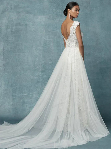 Wedding Dresses With Detachable Train Bride Pants Suit Lace Appliqued Sleeveless Women Brides Outfits Backless Custom