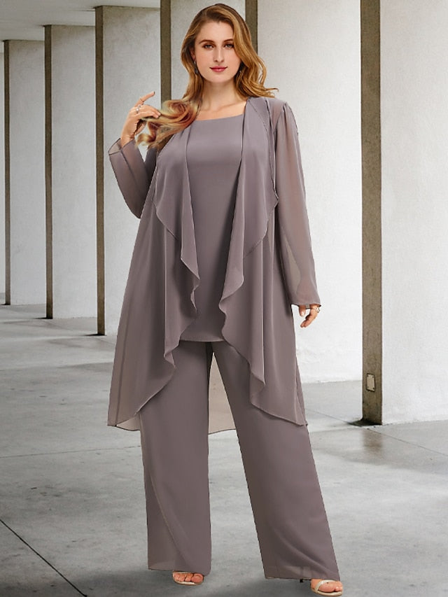 Tailleurs-pantalons en mousseline pour la mère de la mariée, avec veste 