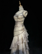 Elegante vestido de noche largo de corte A con capas Y7776