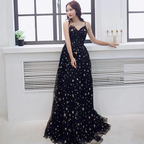 Robe de soirée longue en tulle noir sexy à décolleté cœur, robe de bal chic Y1159