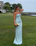 Robe de bal fourreau bleue sexy dos nu, robe de soirée longue, robe de demoiselle d'honneur Y8233