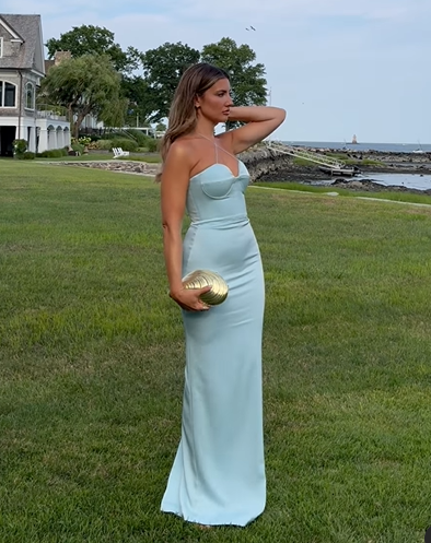 Robe de bal fourreau bleue sexy dos nu, robe de soirée longue, robe de demoiselle d'honneur Y8233