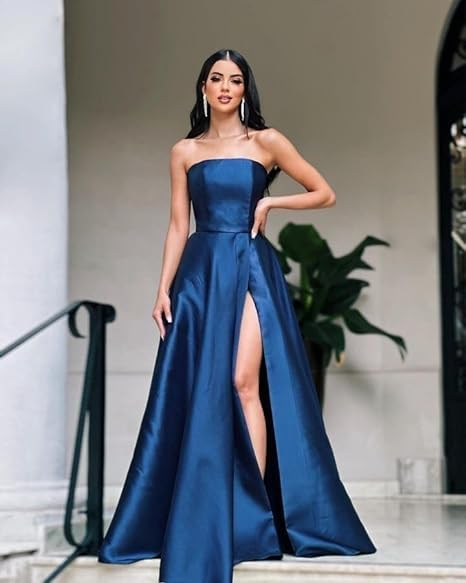 Emerald Green Strapless A-line Evening Dress Emerald Green Satin Formal Dress Y5372